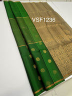 VSF1236 - leaf green color body , dark beige color pallu,blouse - Pure silk saree