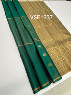 VSF1237 - peacock green color body , dark beige color pallu,blouse - Pure silk saree