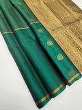 VSF1237 - peacock green color body , dark beige color pallu,blouse - Pure silk saree