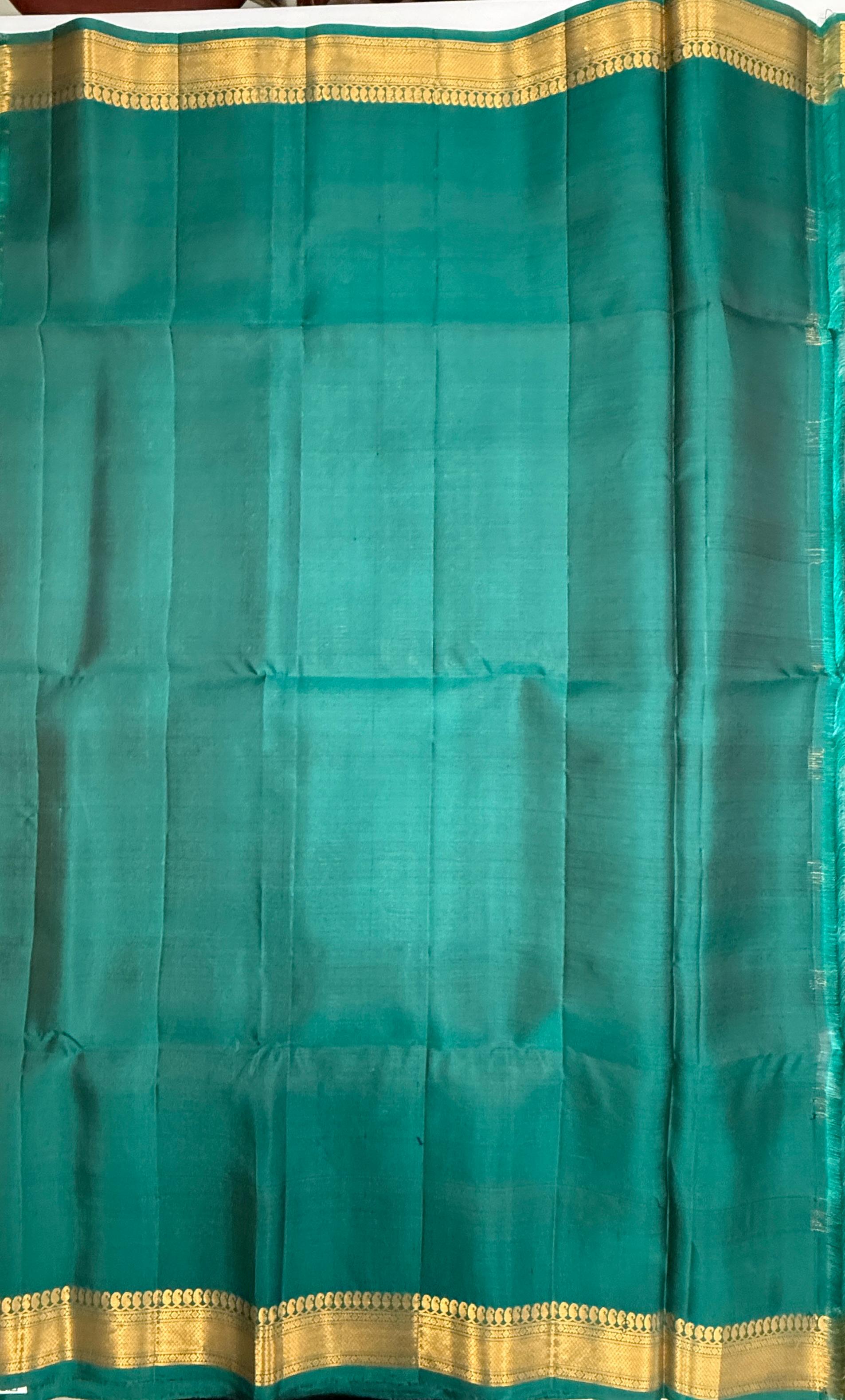 VSF1238 - peacock green color body , pallu,blouse - Pure silk saree