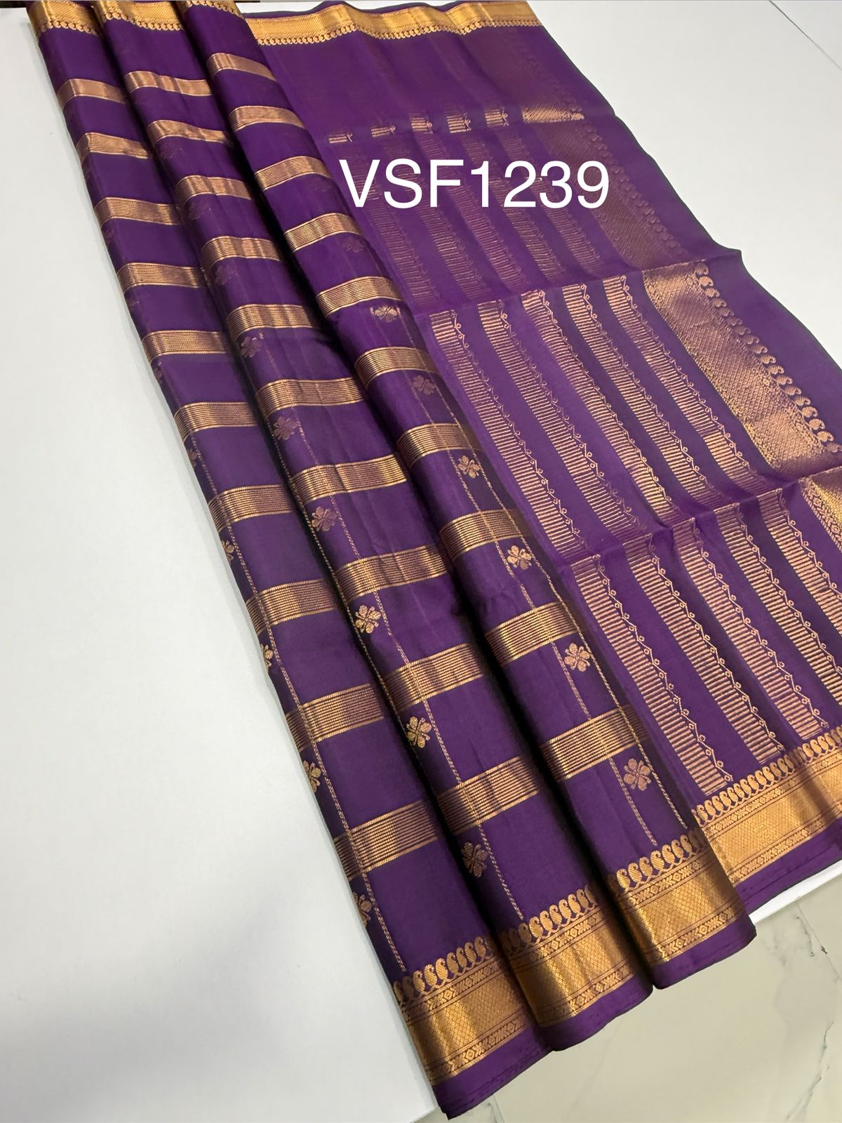 VSF1239 - violet color body , pallu,blouse - Pure silk saree