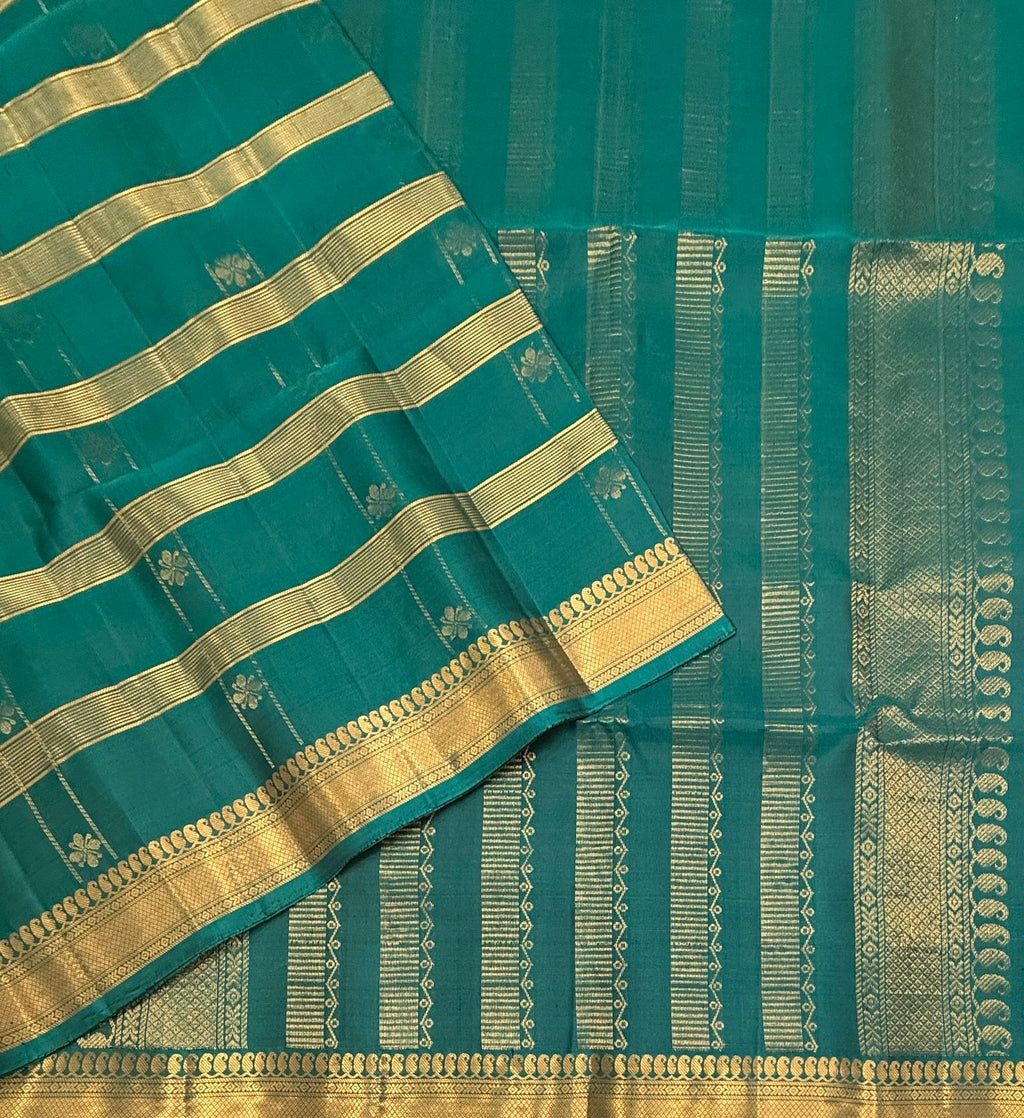 VSF1238 - peacock green color body , pallu,blouse - Pure silk saree