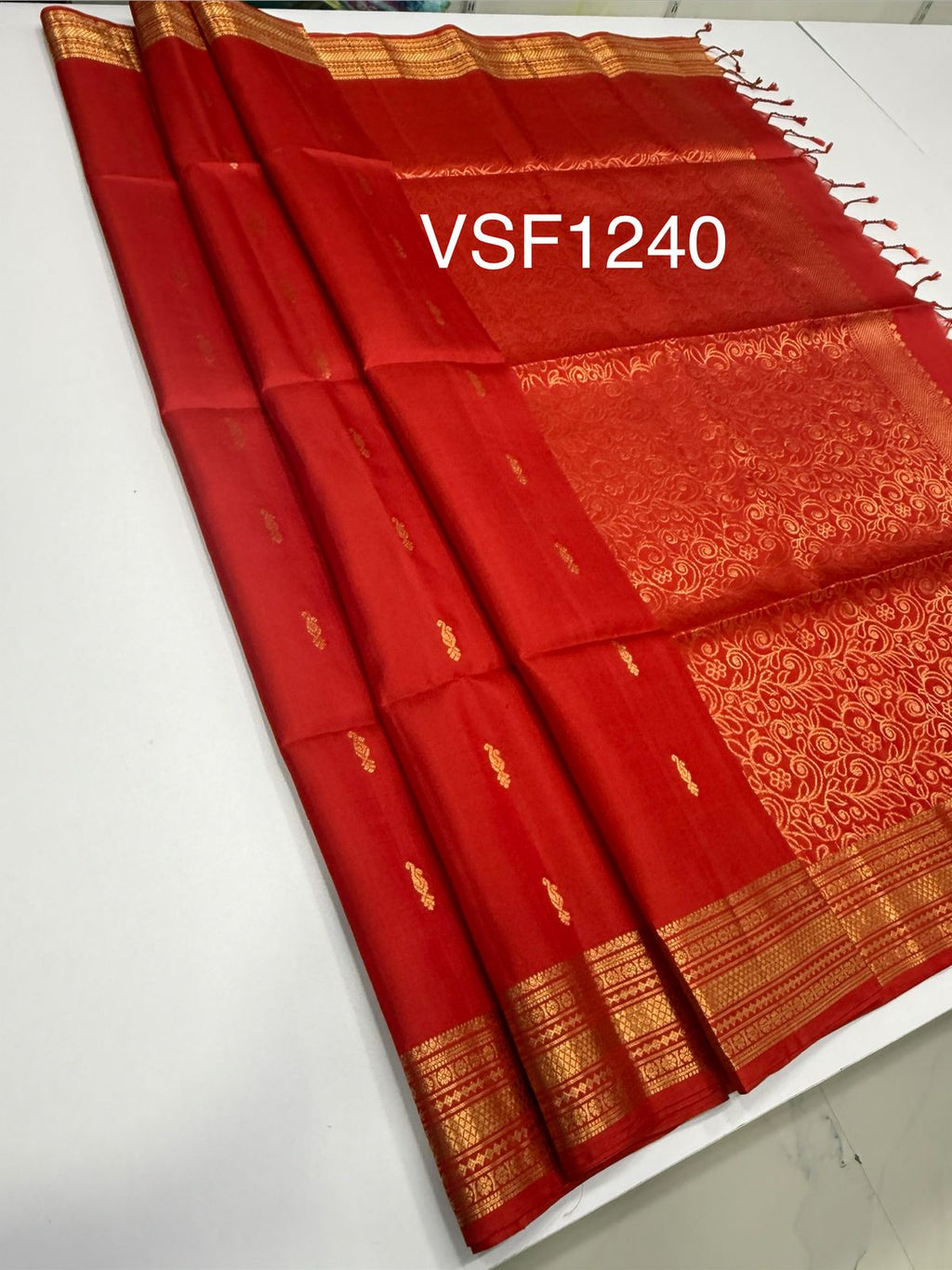 VSF1240 - red color body , pallu,blouse - Pure silk saree