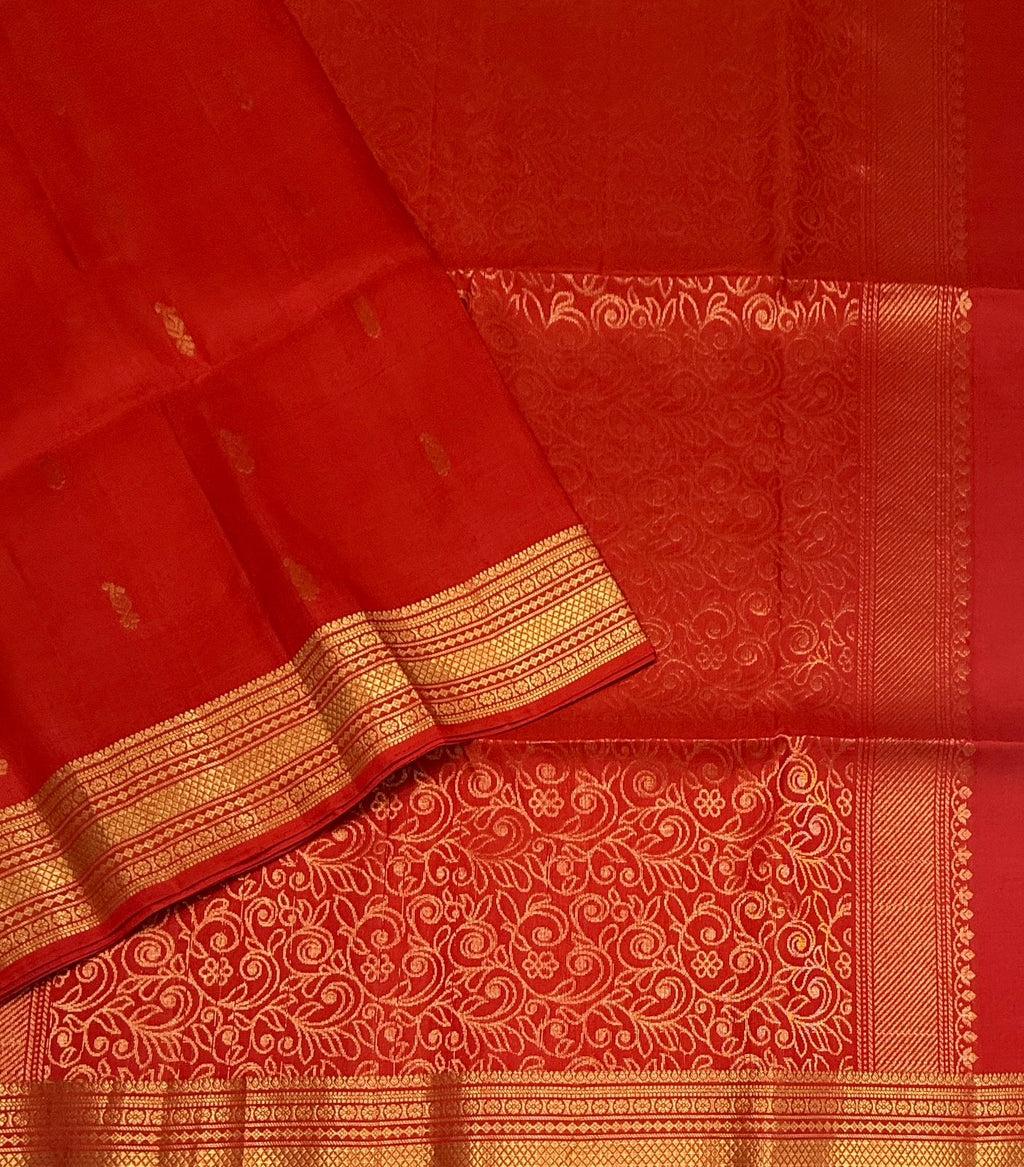 VSF1240 - red color body , pallu,blouse - Pure silk saree