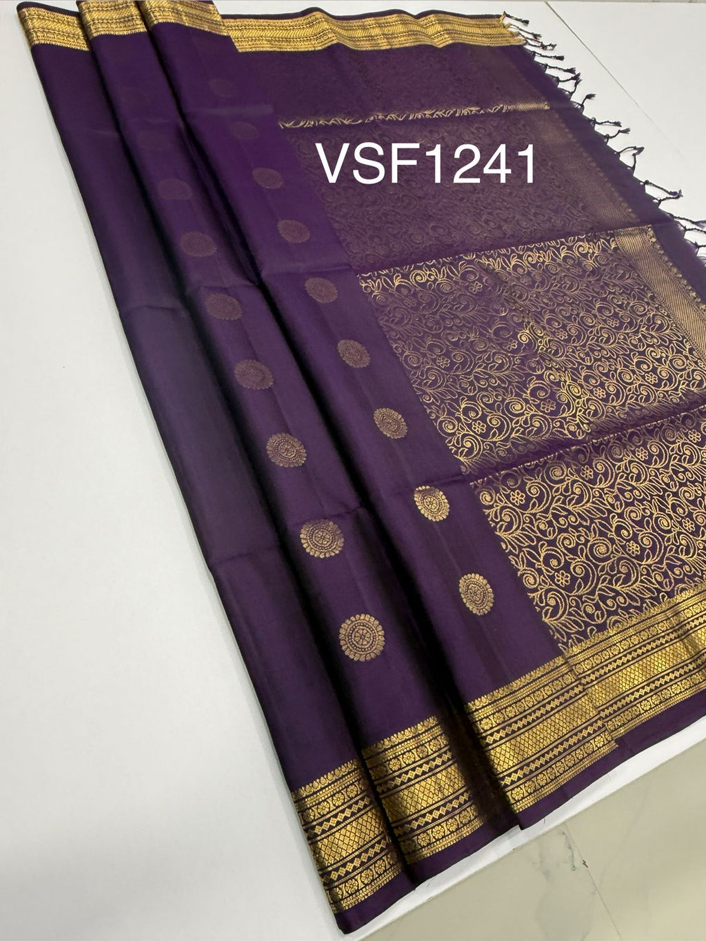 VSF1241 - dark violet color body , pallu,blouse - Pure silk saree