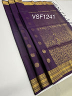 VSF1241 - dark violet color body , pallu,blouse - Pure silk saree