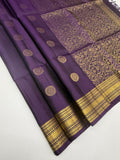 VSF1241 - dark violet color body , pallu,blouse - Pure silk saree