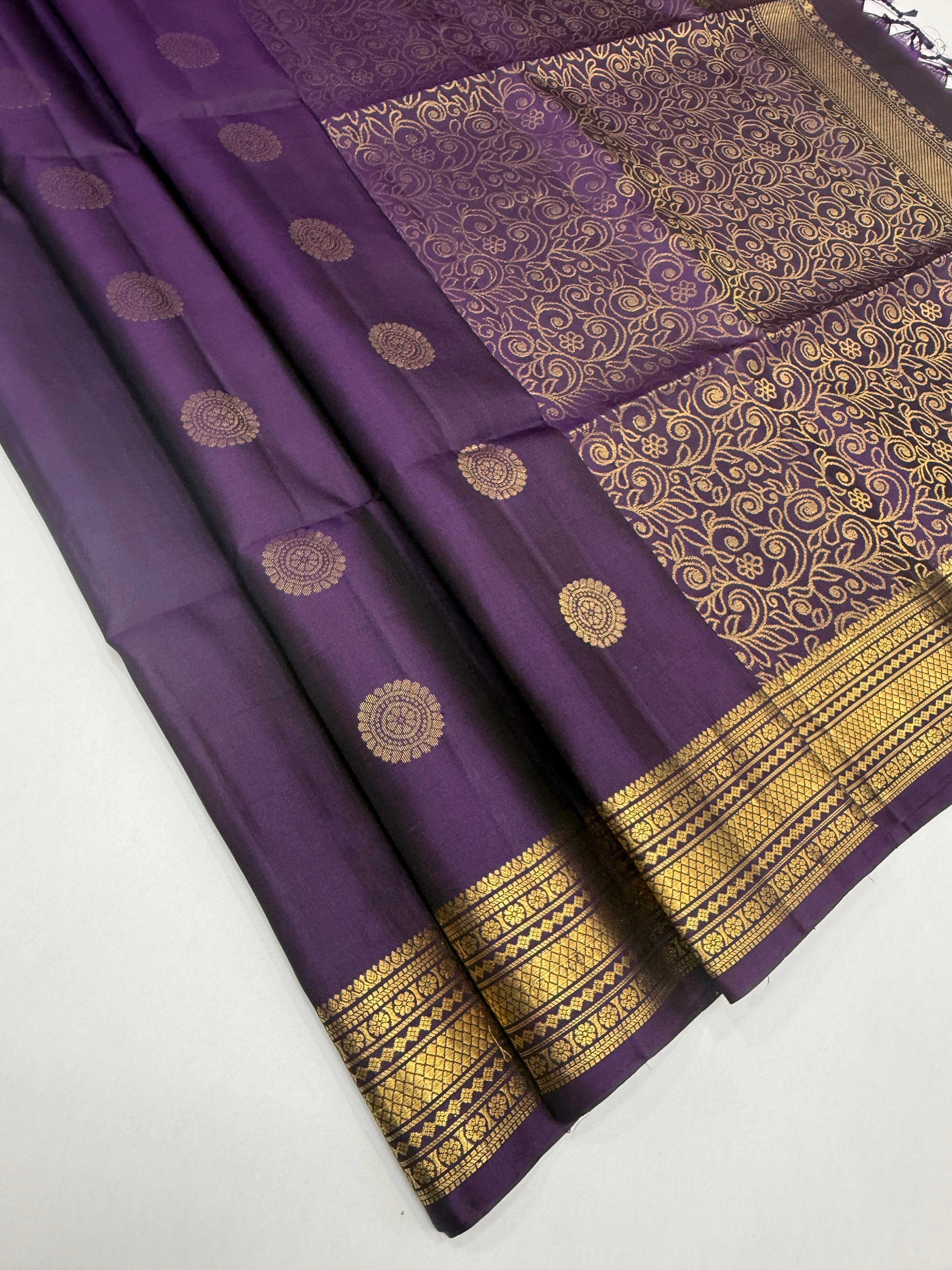 VSF1241 - dark violet color body , pallu,blouse - Pure silk saree