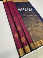 VSF1242 - purple color body , navy blue color pallu,blouse - Pure silk saree