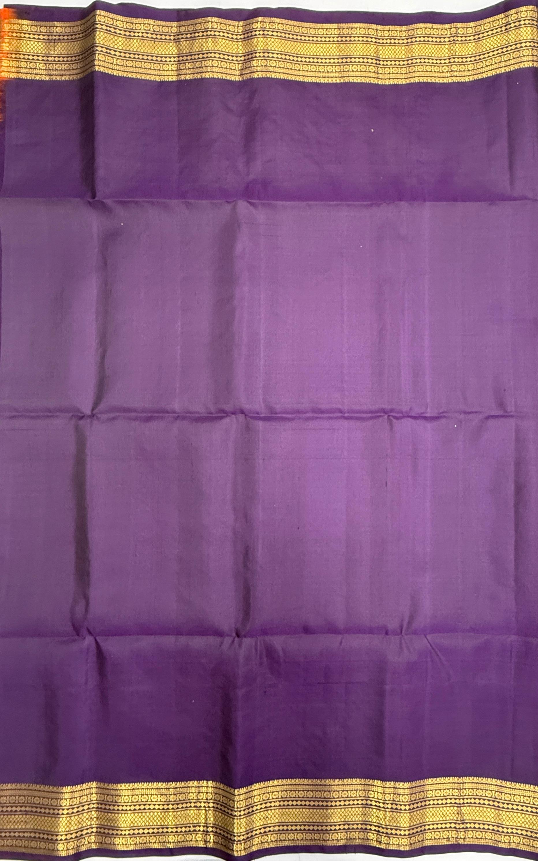 VSF1241 - dark violet color body , pallu,blouse - Pure silk saree