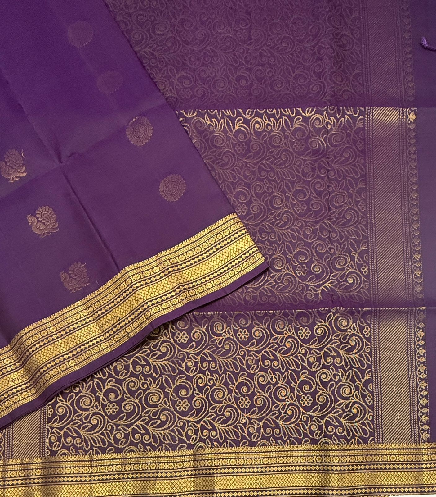 VSF1241 - dark violet color body , pallu,blouse - Pure silk saree