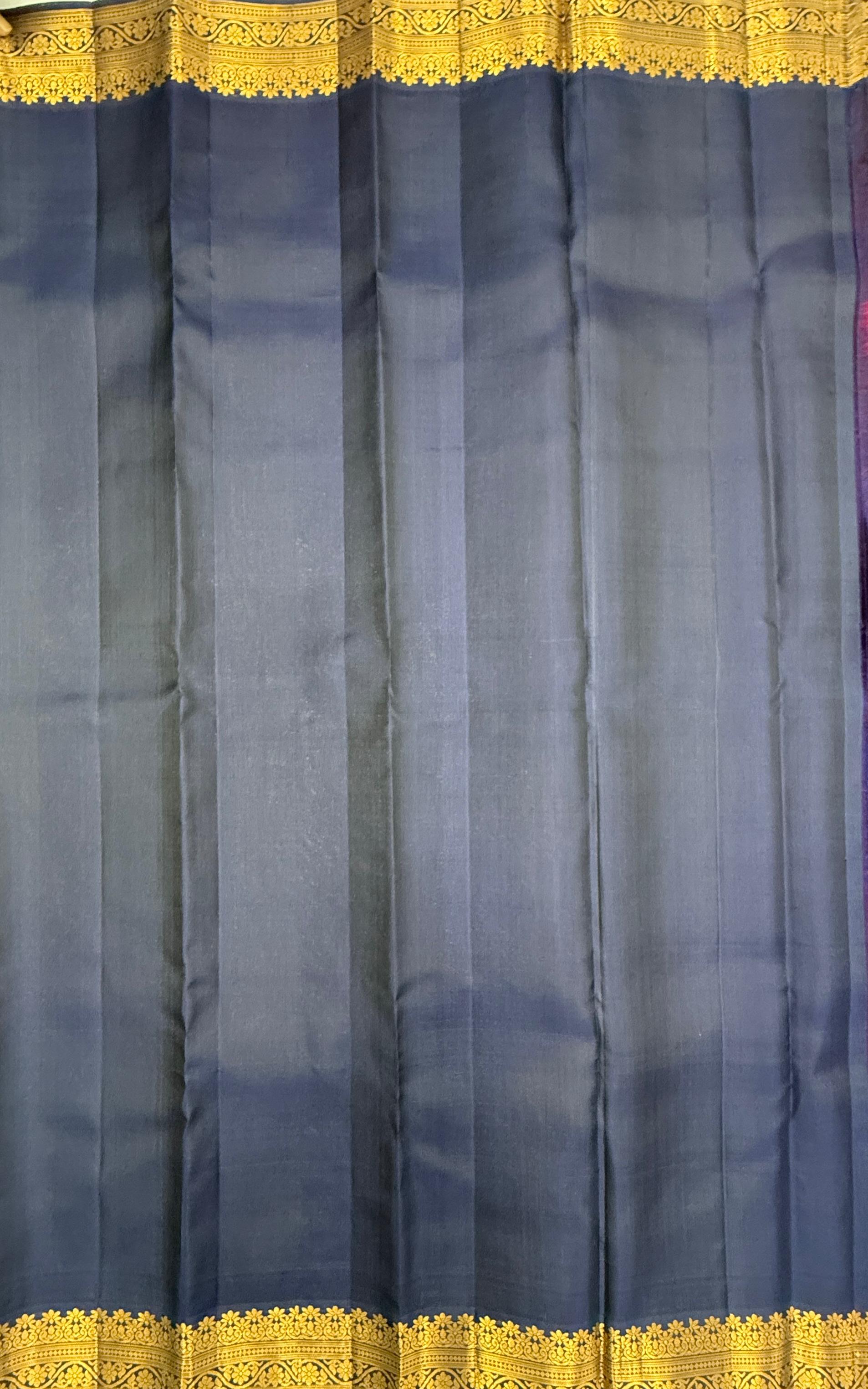 VSF1242 - purple color body , navy blue color pallu,blouse - Pure silk saree