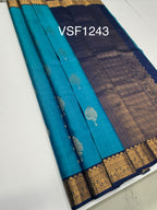 VSF1243 - blue color body , navy blue color pallu,blouse - Pure silk saree