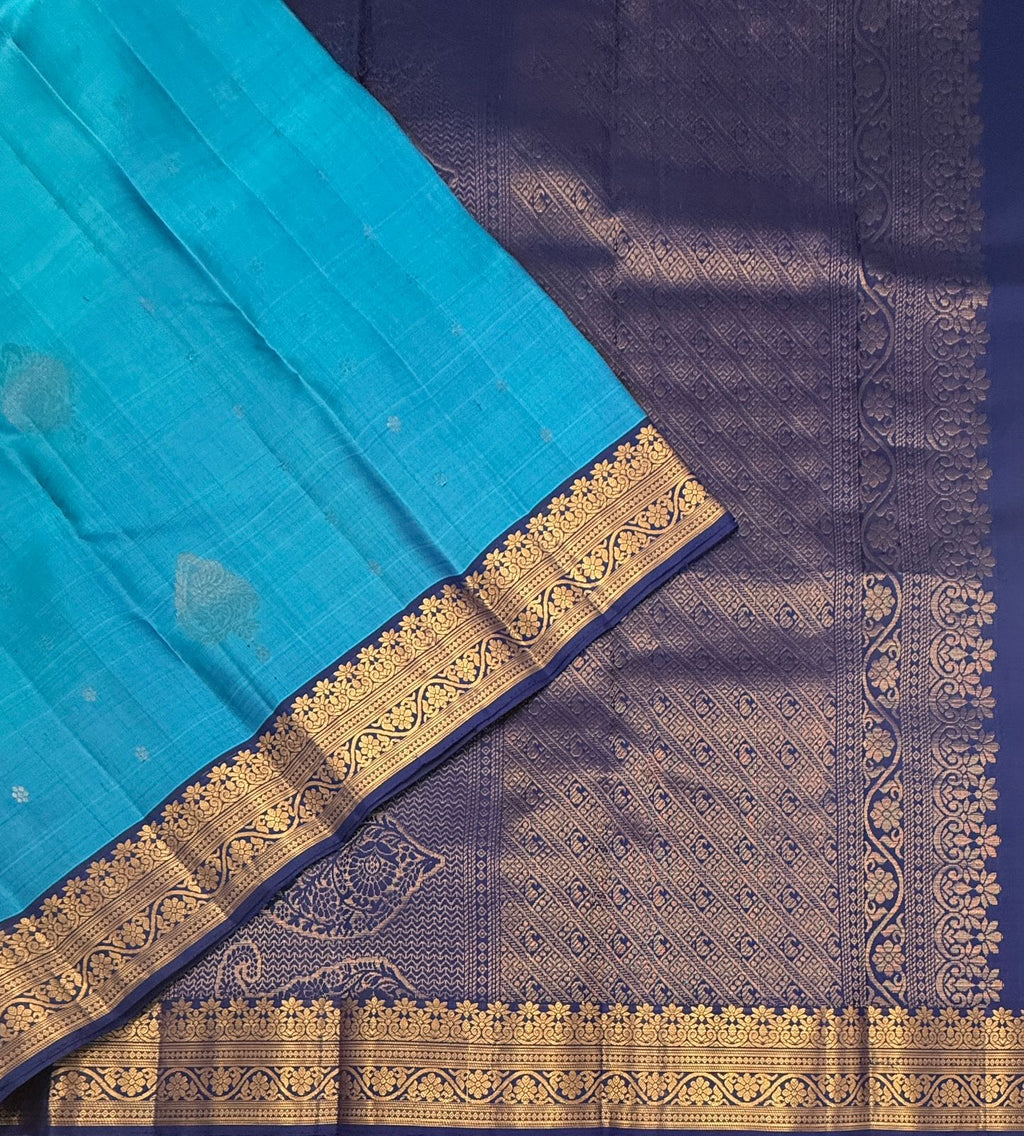 VSF1243 - blue color body , navy blue color pallu,blouse - Pure silk saree