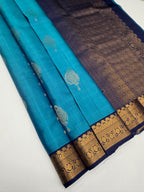 VSF1243 - blue color body , navy blue color pallu,blouse - Pure silk saree