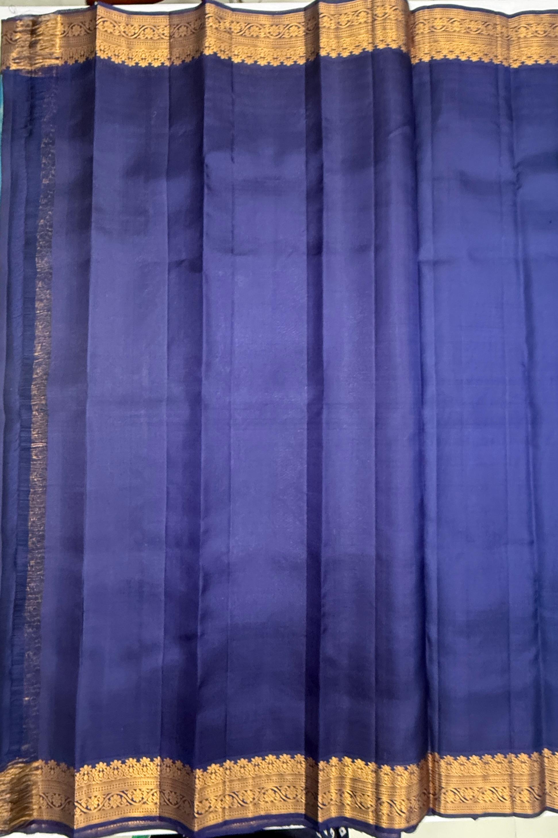 VSF1243 - blue color body , navy blue color pallu,blouse - Pure silk saree