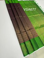 VSA677 - dark purple color body , leaf green color pallu , blouse pure silk saree