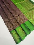 VSA677 - dark purple color body , leaf green color pallu , blouse pure silk saree