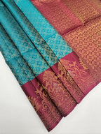 VSA678 - blue color body , dark purple color pallu , blouse pure silk saree