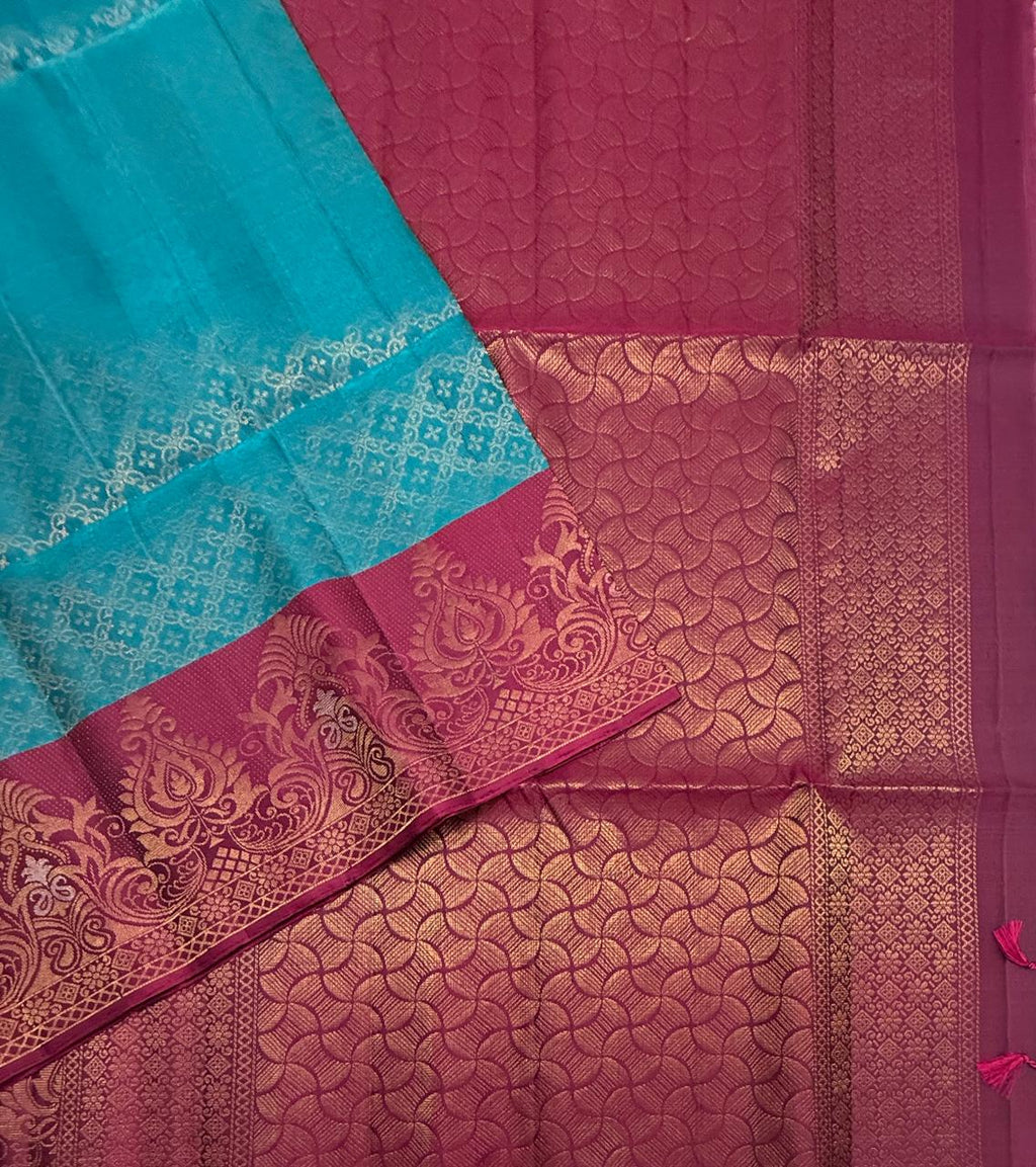 VSA678 - blue color body , dark purple color pallu , blouse pure silk saree