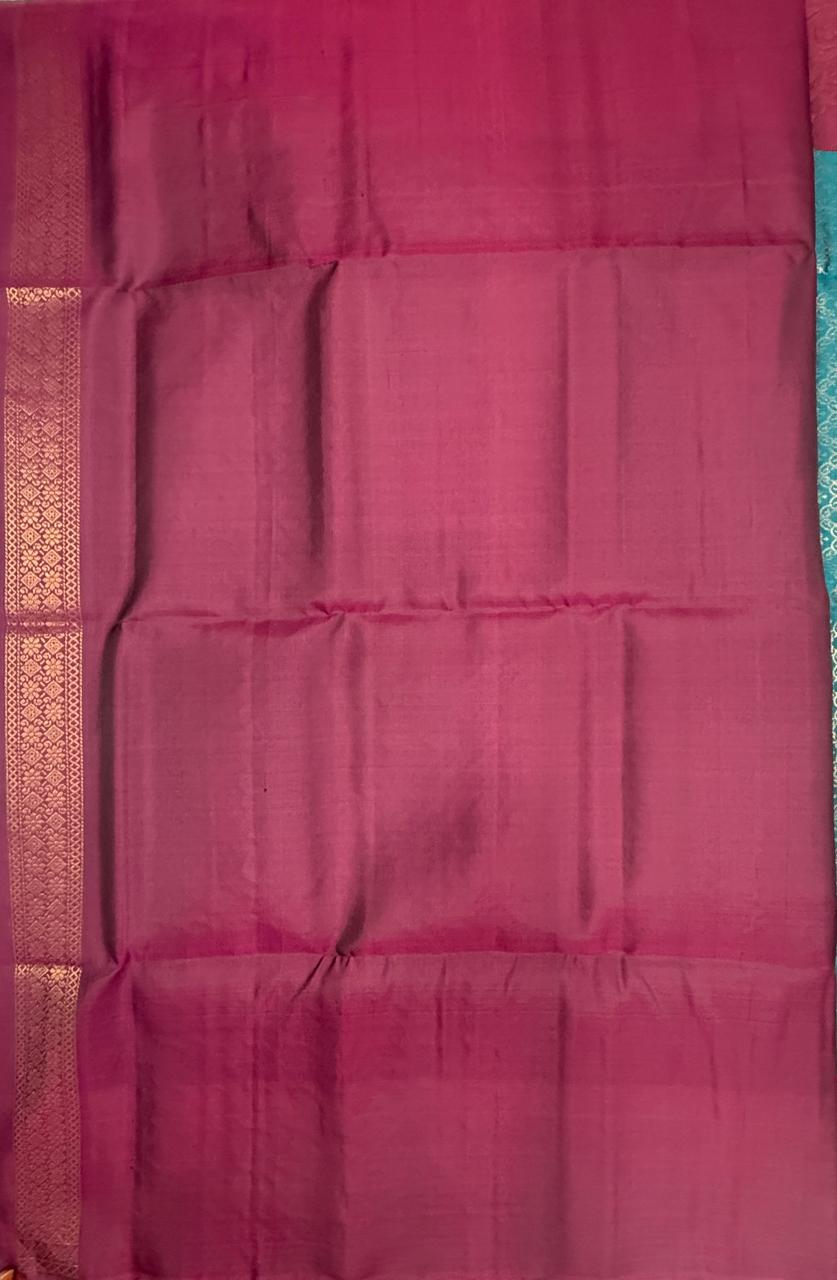 VSA678 - blue color body , dark purple color pallu , blouse pure silk saree