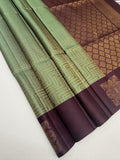 VSA679 - pastel green color body , dark purple color pallu , blouse pure silk saree