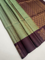 VSA679 - pastel green color body , dark purple color pallu , blouse pure silk saree