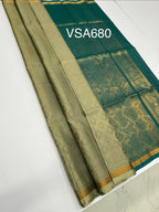 VSA680 - beige color body , peacock green color pallu , blouse pure silk saree
