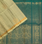 VSA680 - beige color body , peacock green color pallu , blouse pure silk saree