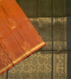 VSA681 - rust orange color body , dark green color pallu , blouse pure silk saree