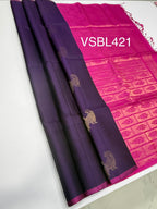 VSBL421 - violet color body , rani pink color pallu , blouse - Pure silk saree