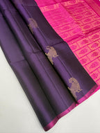 VSBL421 - violet color body , rani pink color pallu , blouse - Pure silk saree
