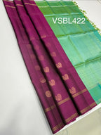 VSBL422 - purple color body , dual green color pallu , blouse - Pure silk saree