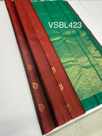VSBL423 - rust orange color body , peacock green color pallu , blouse - Pure silk saree