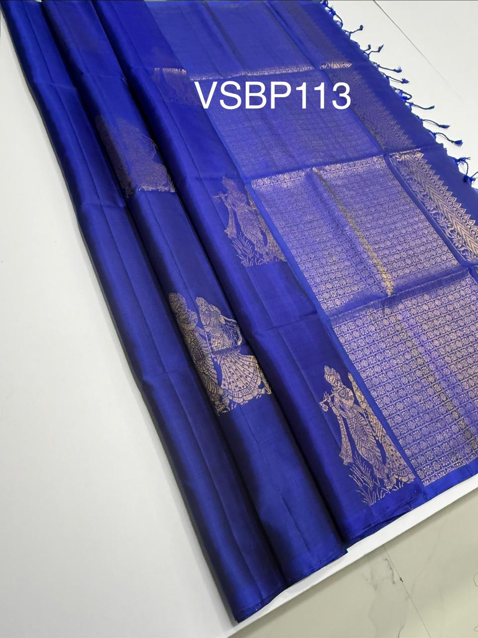 VSBP113 - blue color body , pallu,blouse - Pure silk saree
