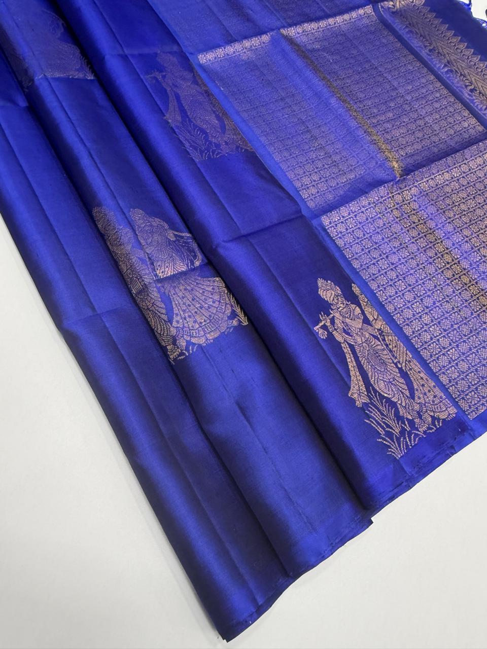VSBP113 - blue color body , pallu,blouse - Pure silk saree