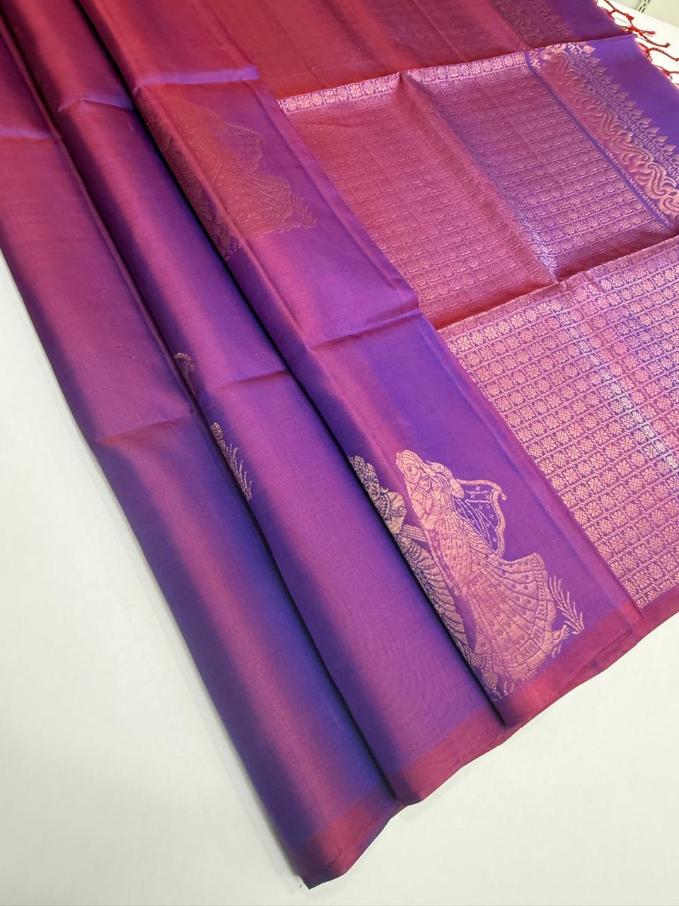 VSBP114 - blue with red color body , pallu,blouse - Pure silk saree