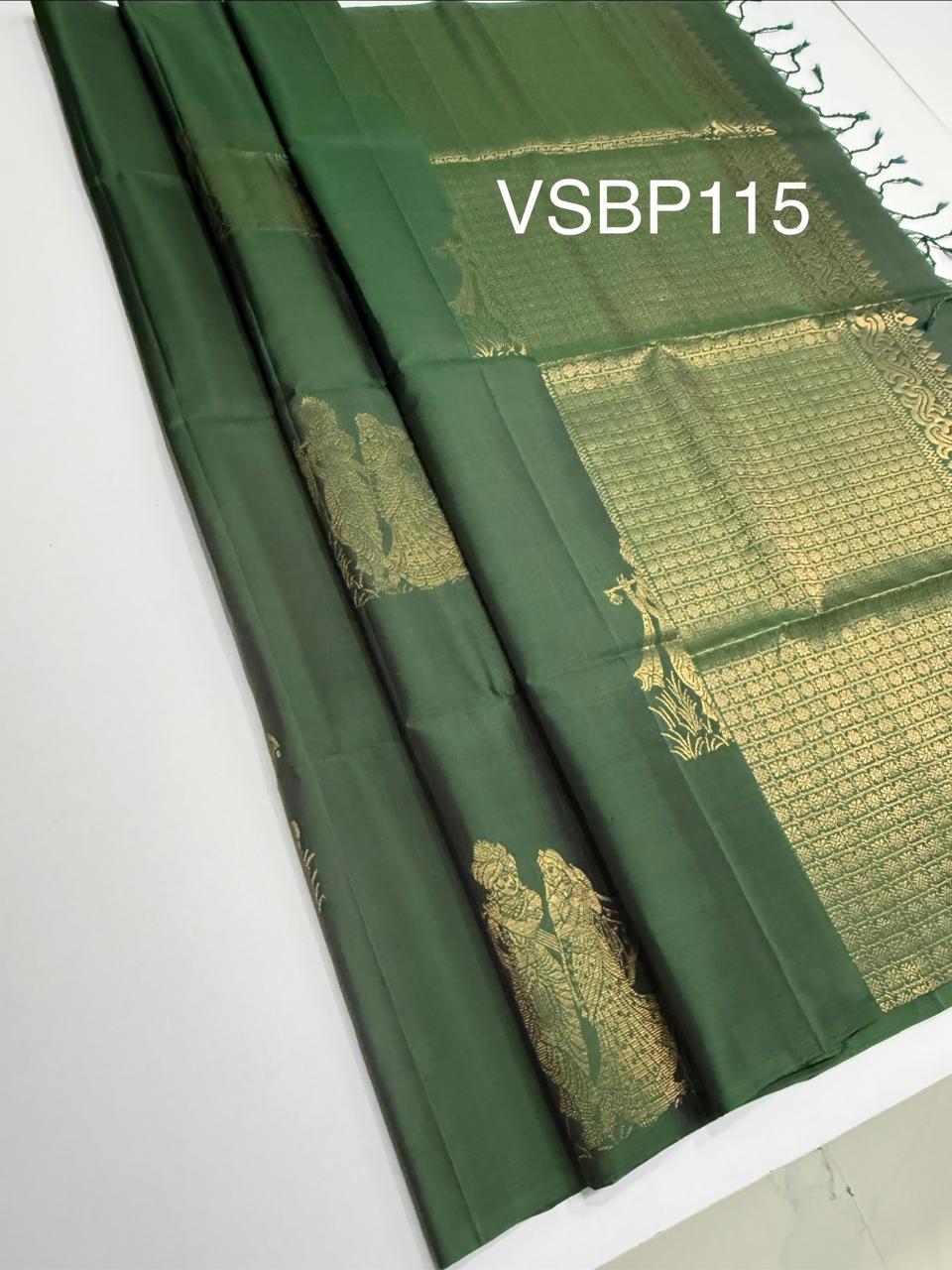VSBP115 - dark green color body , pallu,blouse - Pure silk saree