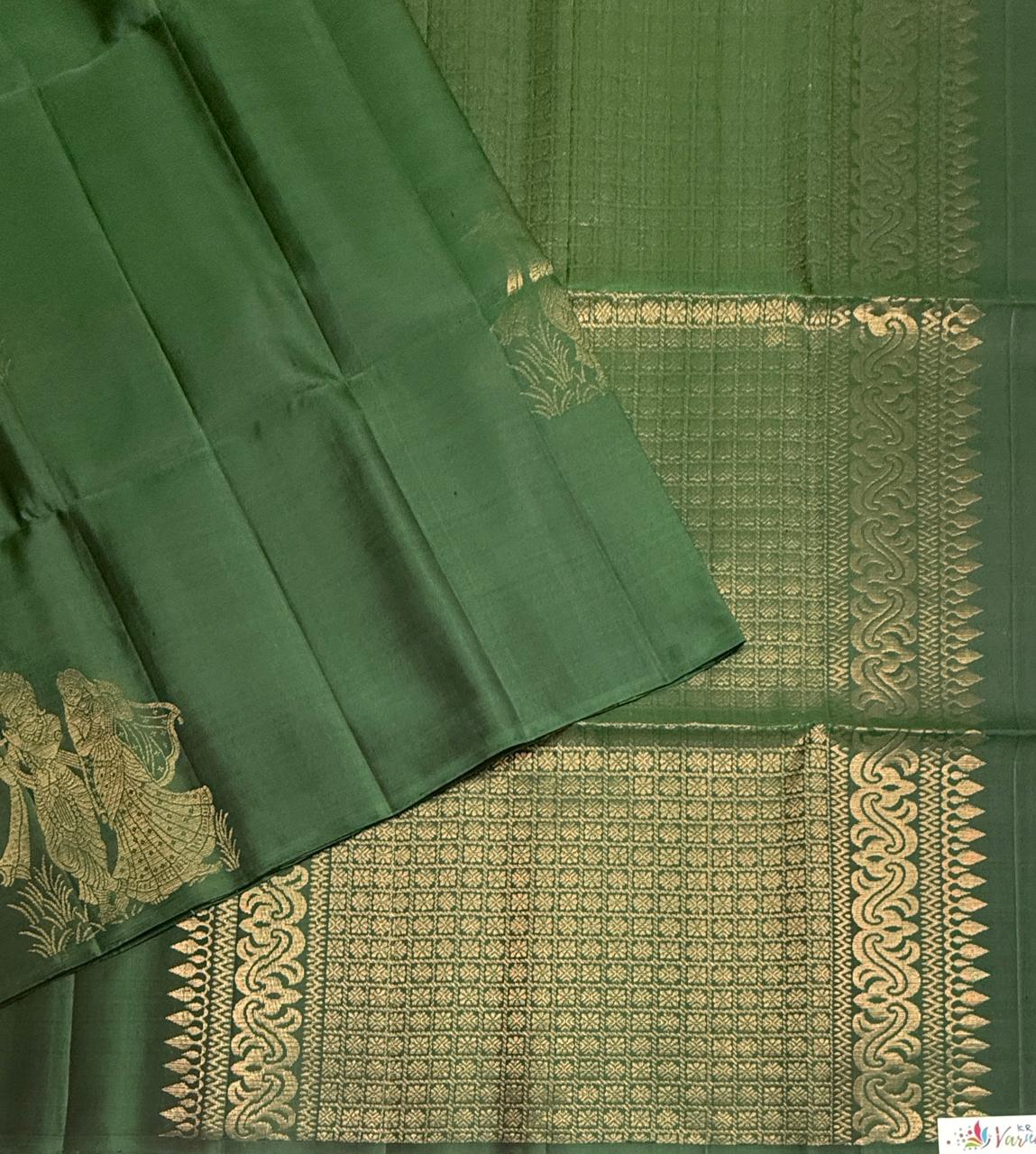 VSBP115 - dark green color body , pallu,blouse - Pure silk saree
