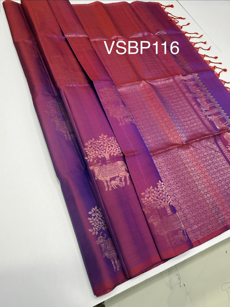 VSBP116 - blue with red color body , pallu,blouse - Pure silk saree