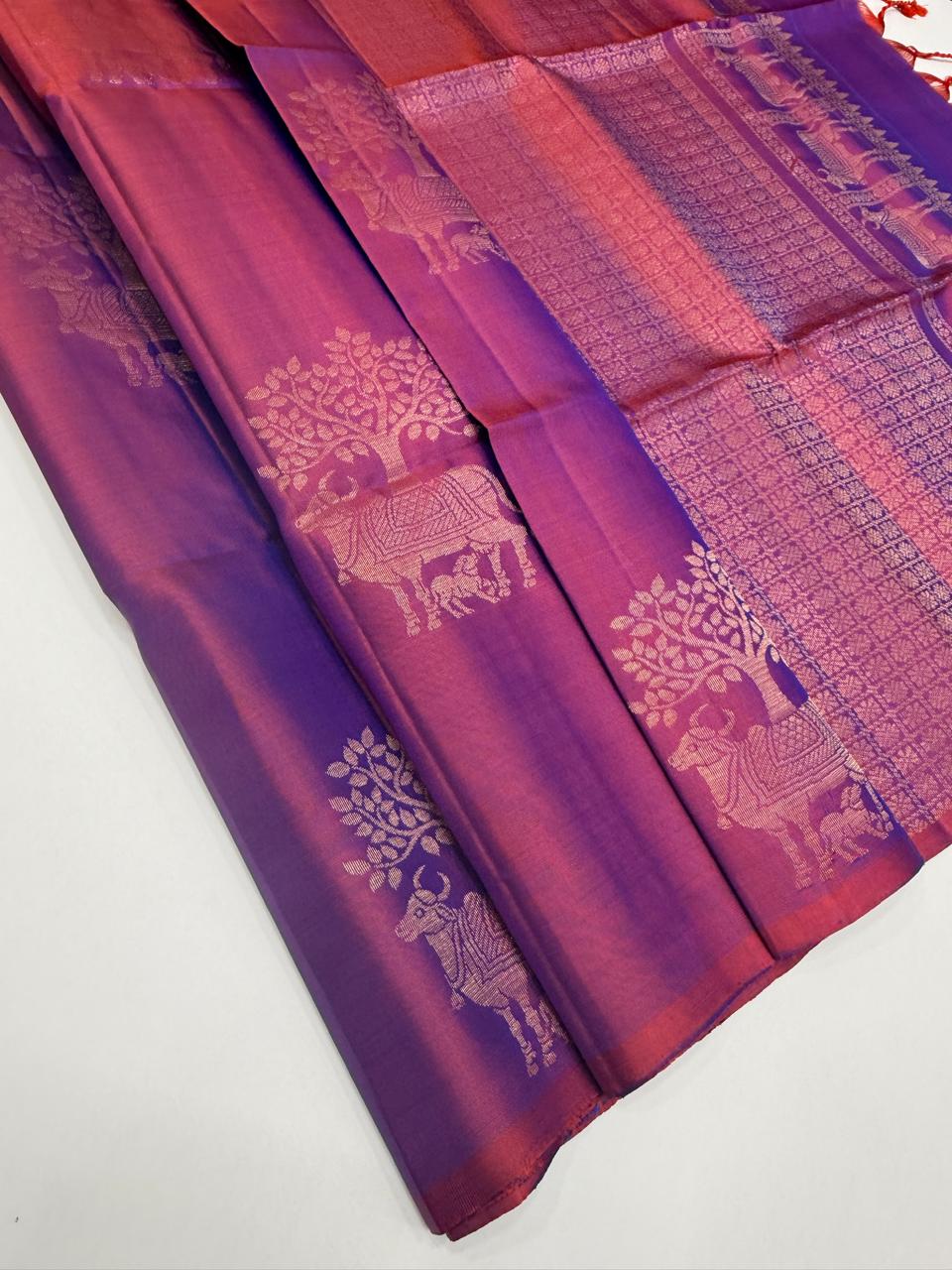VSBP116 - blue with red color body , pallu,blouse - Pure silk saree