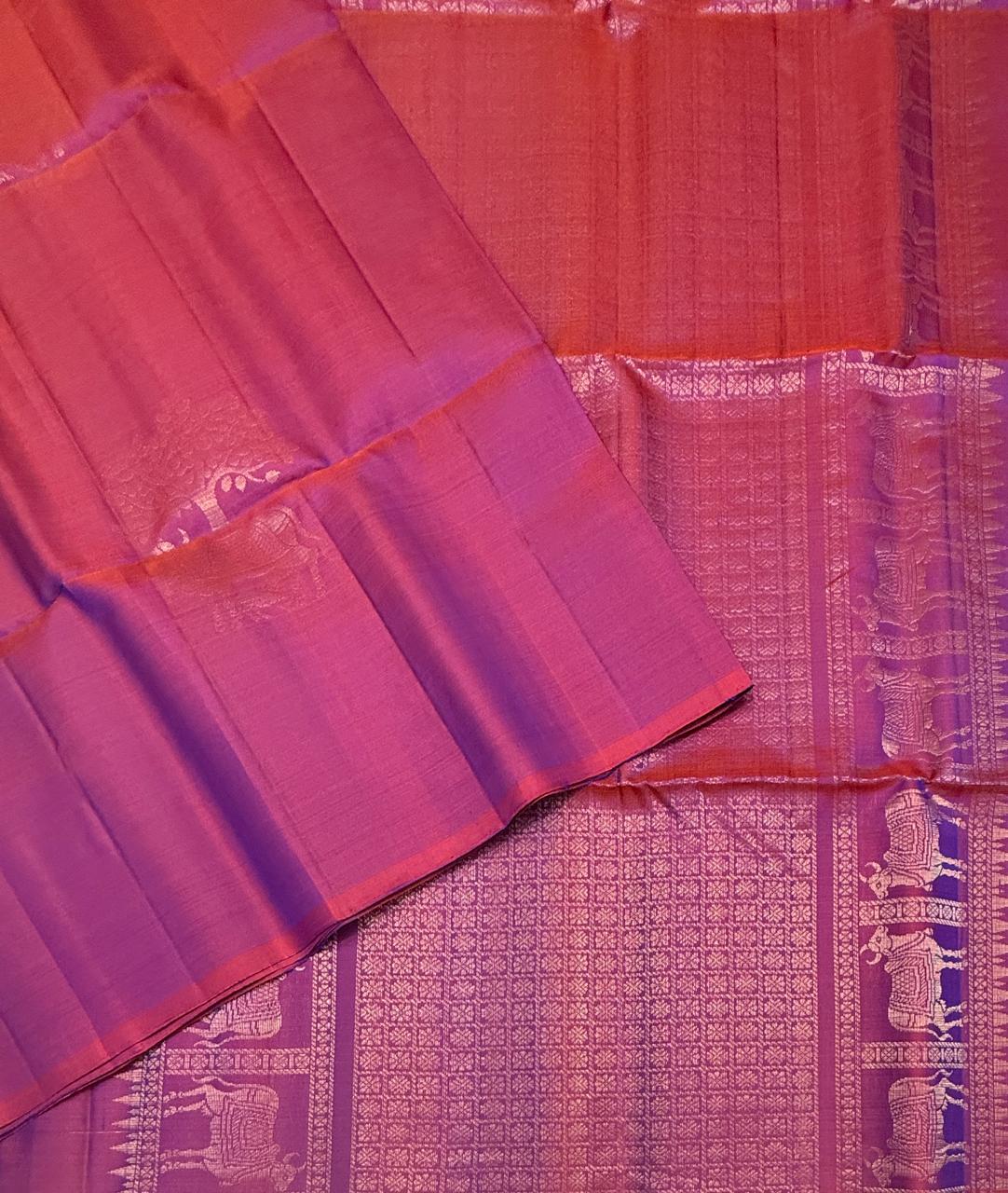 VSBP116 - blue with red color body , pallu,blouse - Pure silk saree
