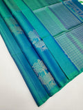 VSBP117 - blue with green color body , pallu,blouse - Pure silk saree