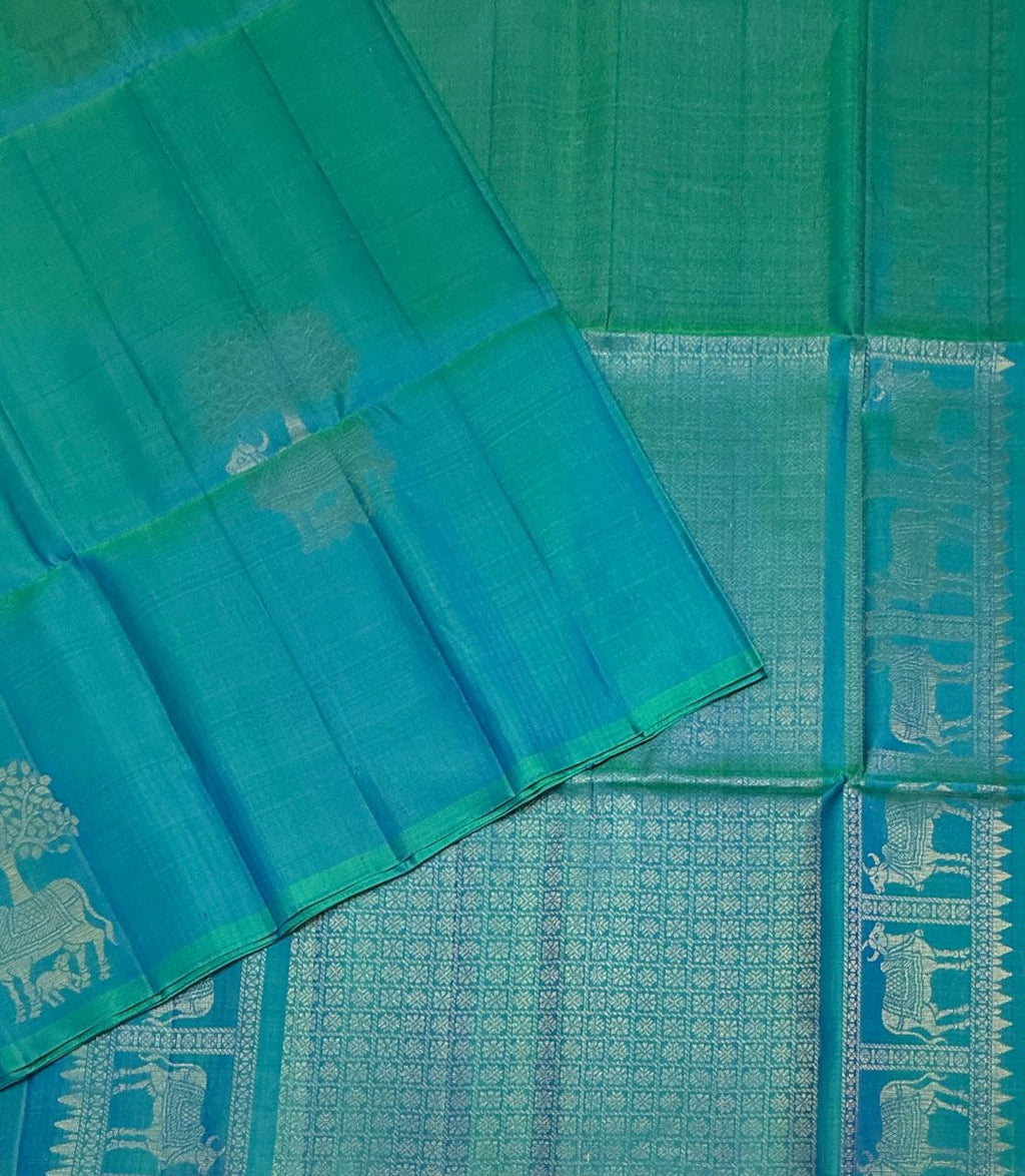 VSBP117 - blue with green color body , pallu,blouse - Pure silk saree