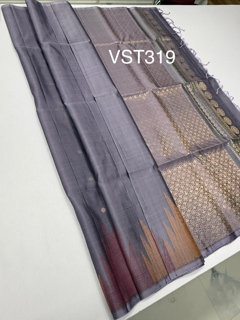 VST319 - lavender color body , pallu , blouse - Pure silk saree