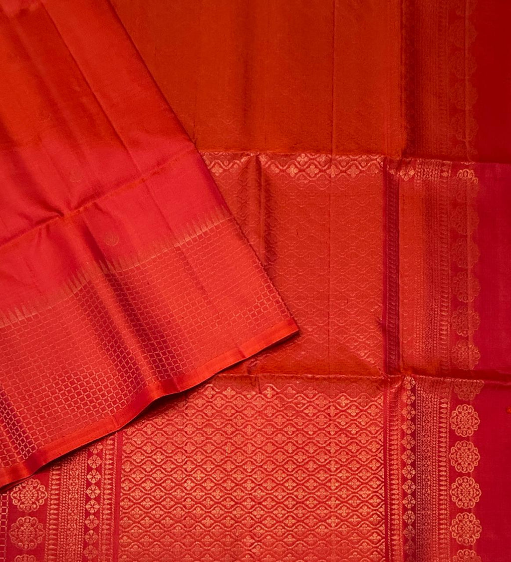 VST320 - pinkish orange color body , pallu , blouse - Pure silk saree