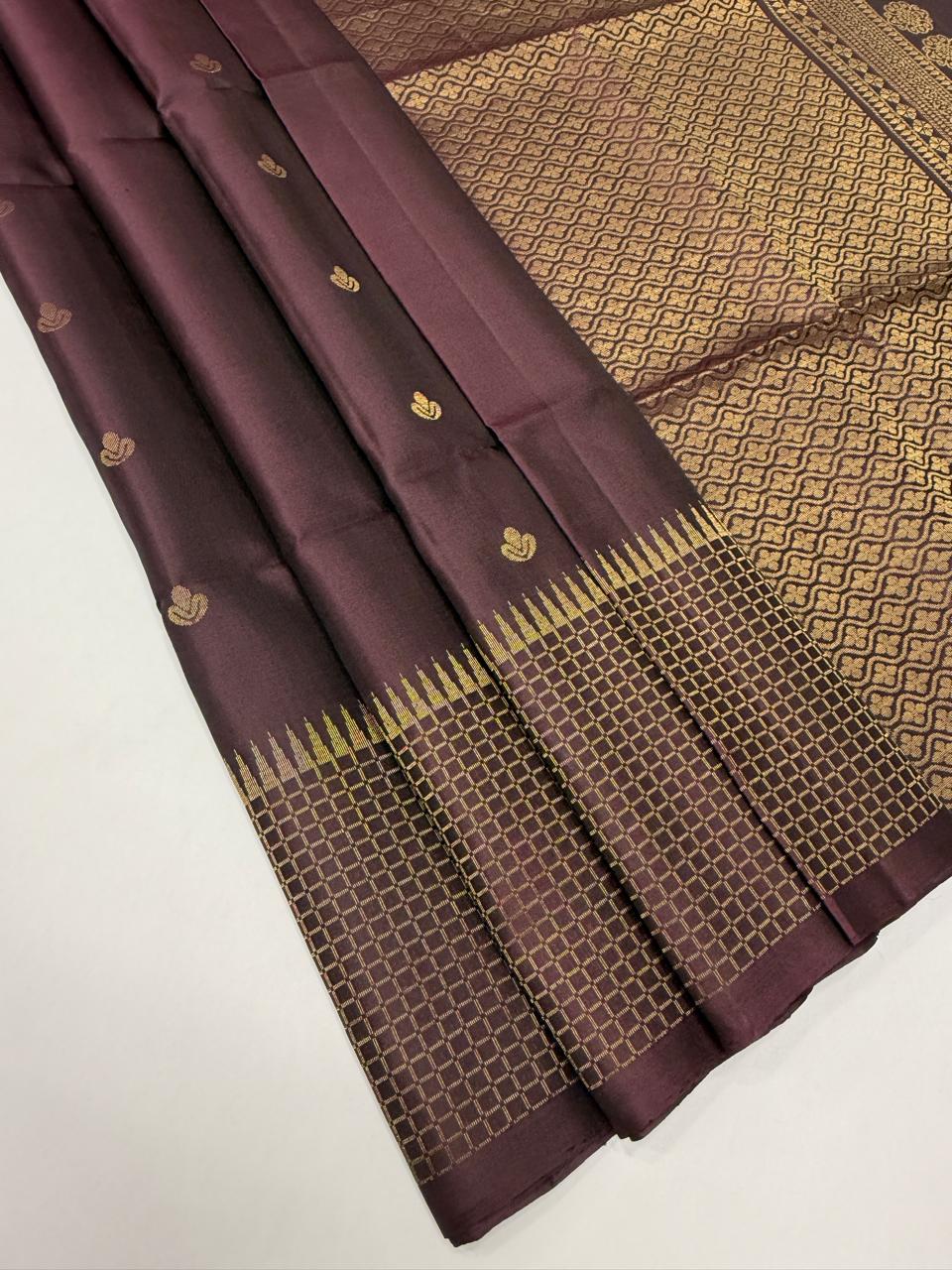 VST321 - dark purple color body , pallu , blouse - Pure silk saree
