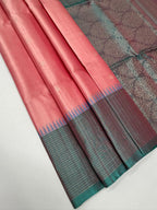 VST324 - baby pink color body , pastel blue color pallu , blouse - Pure silk saree