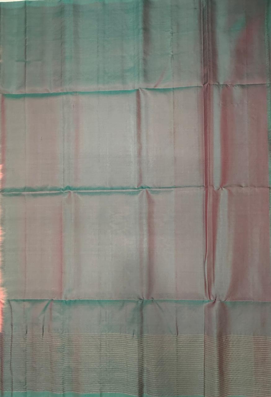 VST324 - baby pink color body , pastel blue color pallu , blouse - Pure silk saree