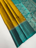 VST325 - cowdung green color body , pastel blue color pallu, blouse - Pure silk saree